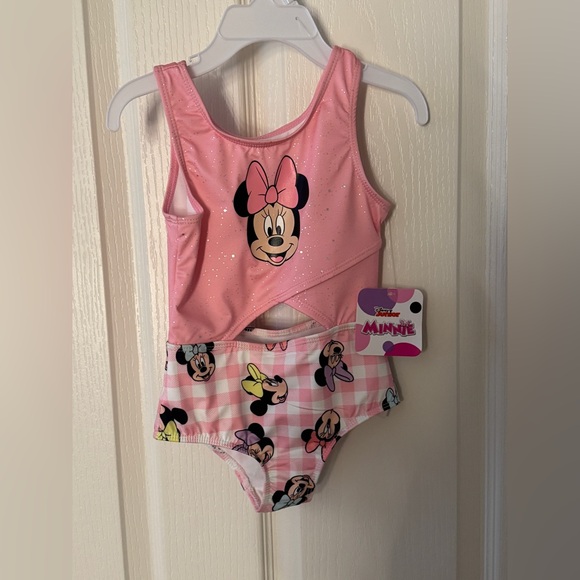 Disney Jr Minnie Mouse Pink & White One Piece Peek-A-Boo Bathing Suit - Size 2T - Picture 3 of 6